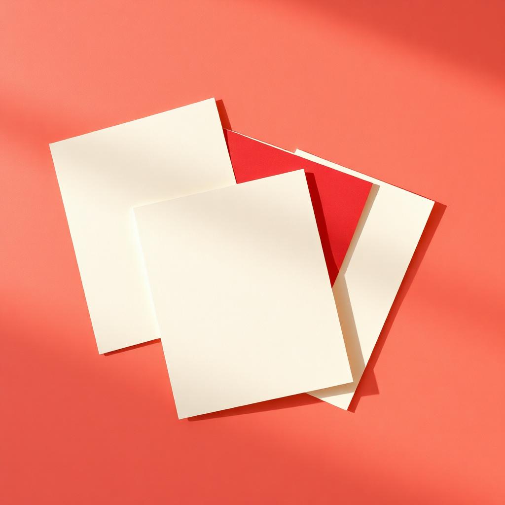 Editorial cream paper cards on coral background representing designer selection